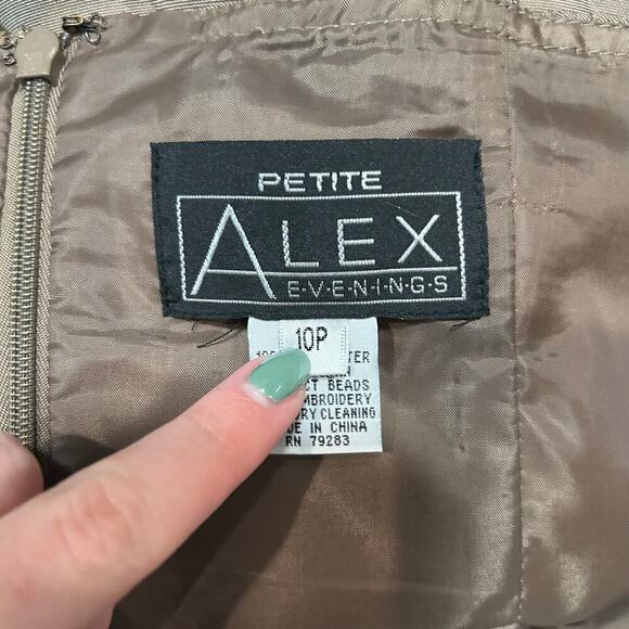 Alex Evenings Brown Beaded Midi & Jacket 2 Piece Dress Wedding Size  10P - Picture 7 of 8